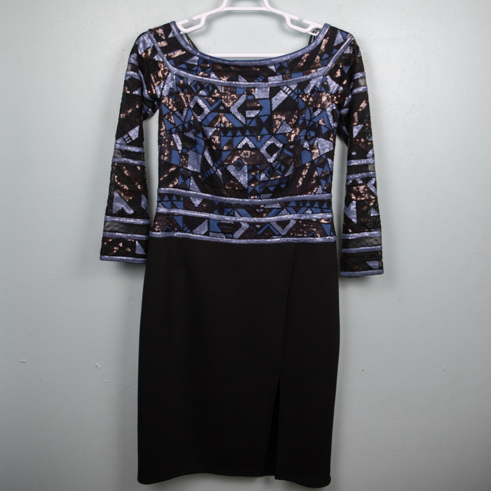 Tadashi Shoji Laila black and blue sequins cocktail dress-12